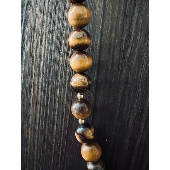 Vintage Tigers Eye Chunky Bead Necklace Gold Tone Clasp 23in Retro Jewelry boho - Picture 4 of 9